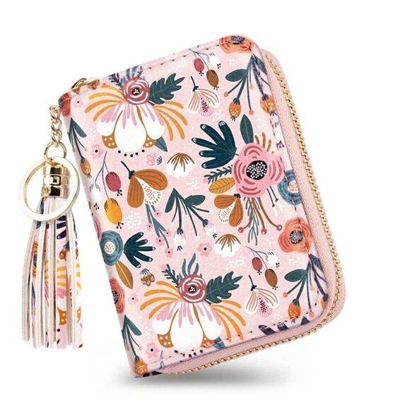 Pink Floral Leather Compact Wallet - Picture 2 of 4